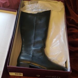 Intaglia wide calf vegan leather boots, black